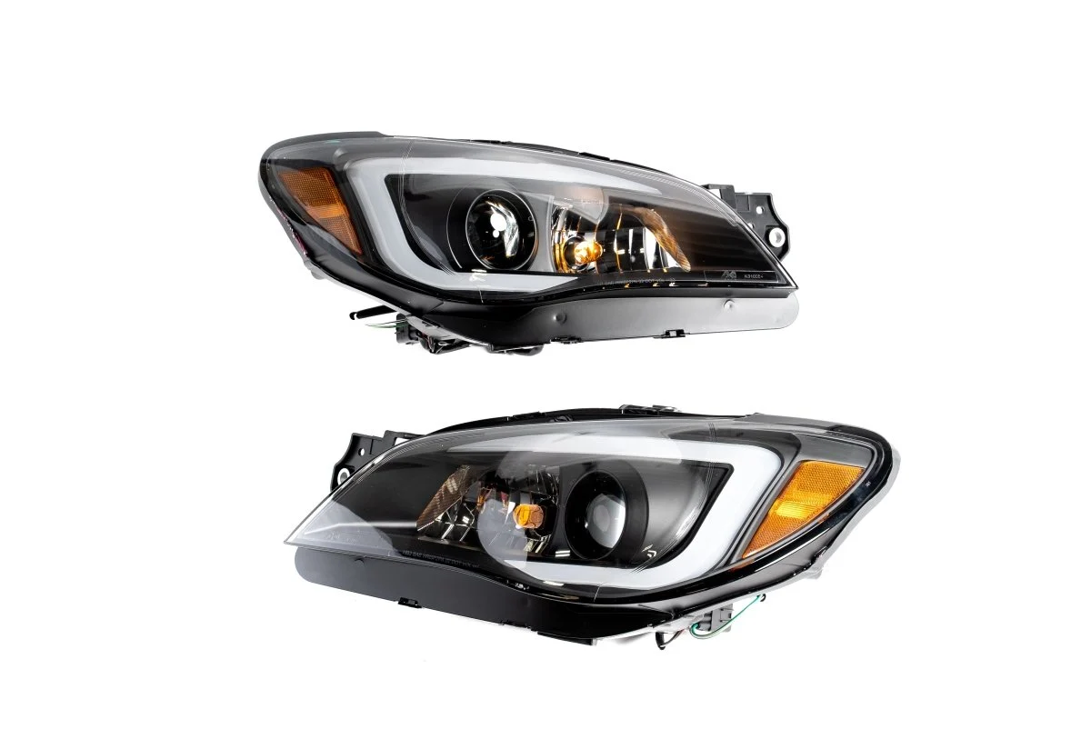 Akkon Projector Headlights Black Base w/ Smoke Lense and LED Light Bar 08-14 WRX Halogen Model Only