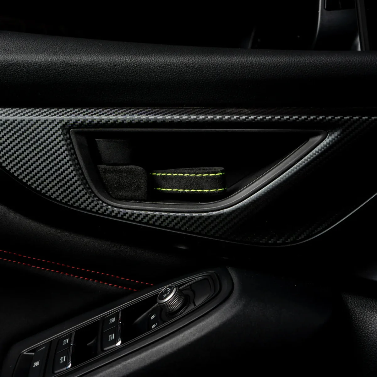 Billetworkz Alcantara Door Pull Strap Kit Pair Black w/ Neon Yellow Stitching 2022-2026 WRX / 2022-2026 BRZ / 2022-2026 GR86 / 2018-2025 Crosstrek / 2020-2025 Outback / 2020-2025 Legacy - Image 4