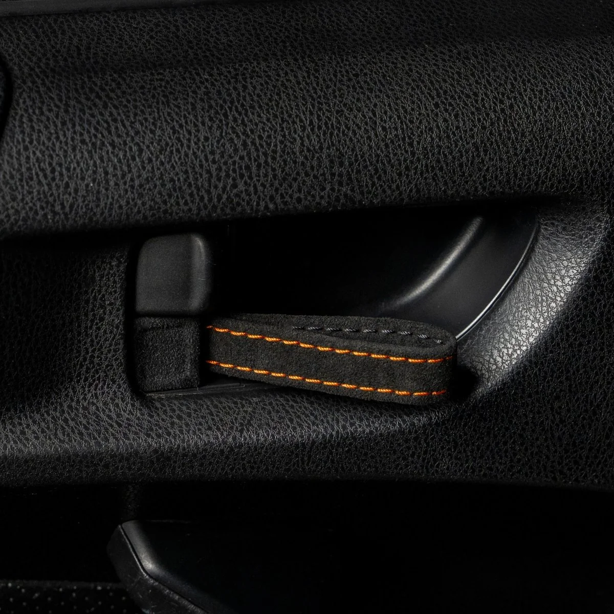 Billetworkz Alcantara Door Pull Strap Kit Pair Black w/ Orange Stitching 2022-2026 WRX / 2022-2026 BRZ / 2022-2026 GR86 / 2018-2025 Crosstrek / 2020-2025 Outback / 2020-2025 Legacy - Image 2