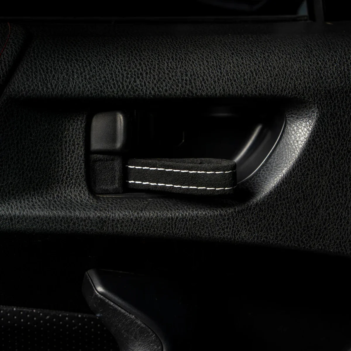 Billetworkz Alcantara Door Pull Strap Kit Pair Black w/ White Stitching 2008-2021 WRX / 2008-2021 STI / 2013-2021 BRZ / 2013-2017 Crosstrek / 2014-2018 Forester / 2012-2018 Impreza - Image 4