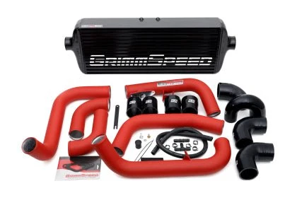 Grimmspeed Front Mount Intercooler Kit Black Core w/ Red Piping 2008-2014 STI