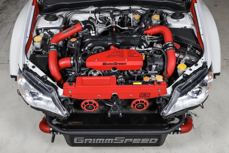 Grimmspeed Front Mount Intercooler Kit Black Core w/ Red Piping 2008-2014 WRX - Image 5
