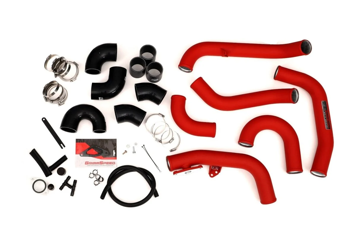 Grimmspeed Front Mount Intercooler Kit Black Core w/ Red Piping 2015-2021 STI - Image 4