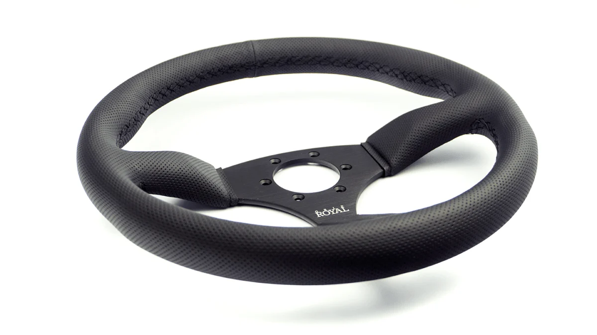 Grip Royal Ace 350mm Deep Dish Steering Wheel w/ Black Perforated Leather Grip and Black Stitching - Image 10