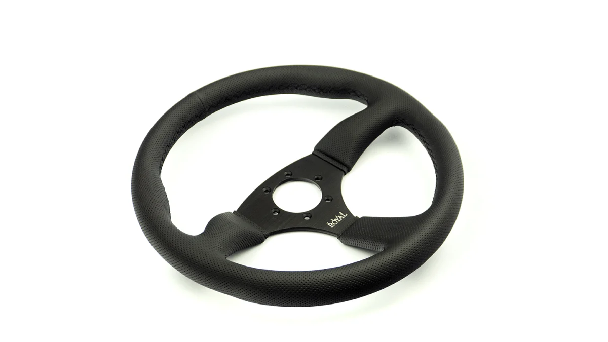 Grip Royal Ace 350mm Deep Dish Steering Wheel w/ Black Perforated Leather Grip and Black Stitching - Image 9