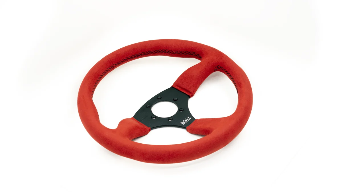 Grip Royal Ace 350mm Deep Dish Steering Wheel w/ Red Suede Grip and Black Stitching