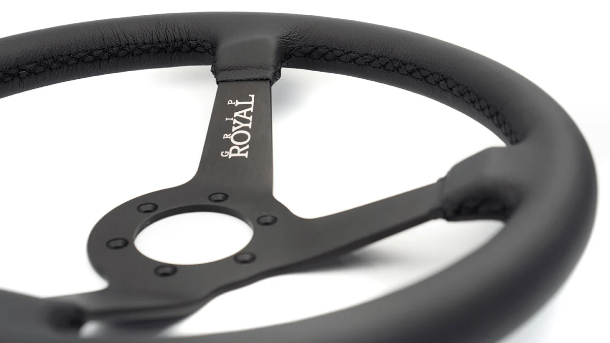 Grip Royal Brute 350mm Deep Dish Steering Wheel w/ Black Leather Grip and Black Stitching - Image 3