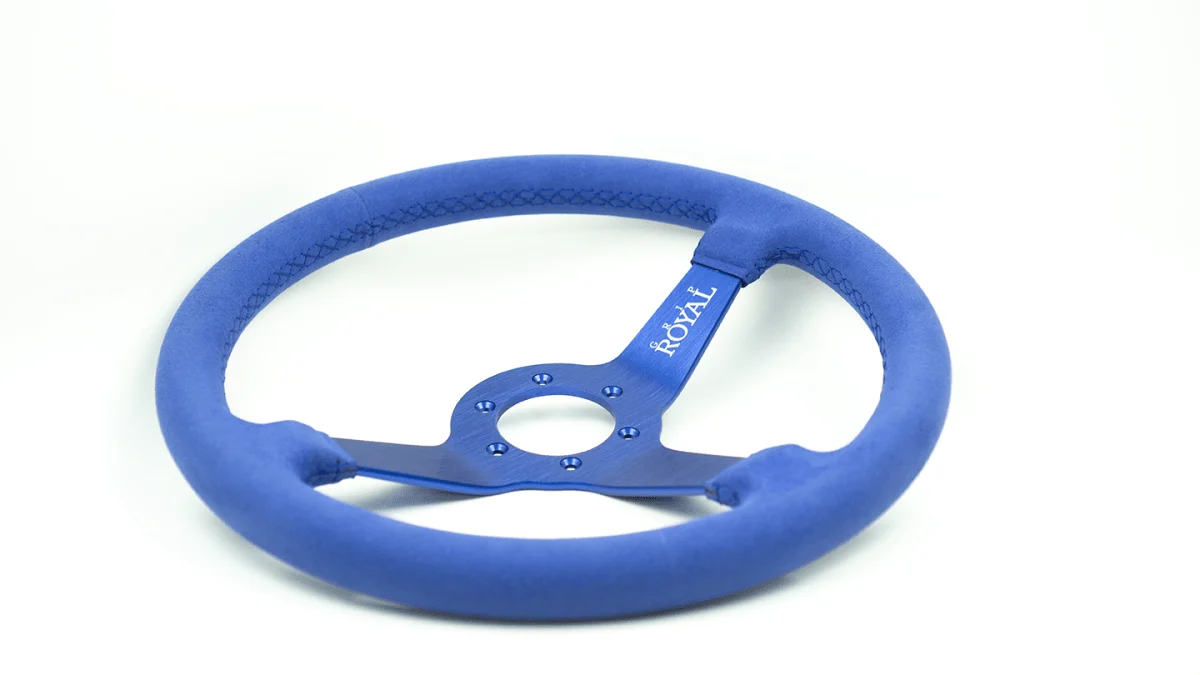 Grip Royal Brute 350mm Deep Dish Steering Wheel w/ Blue Suede Grip, Blue Stitching and Blue Center - Image 2
