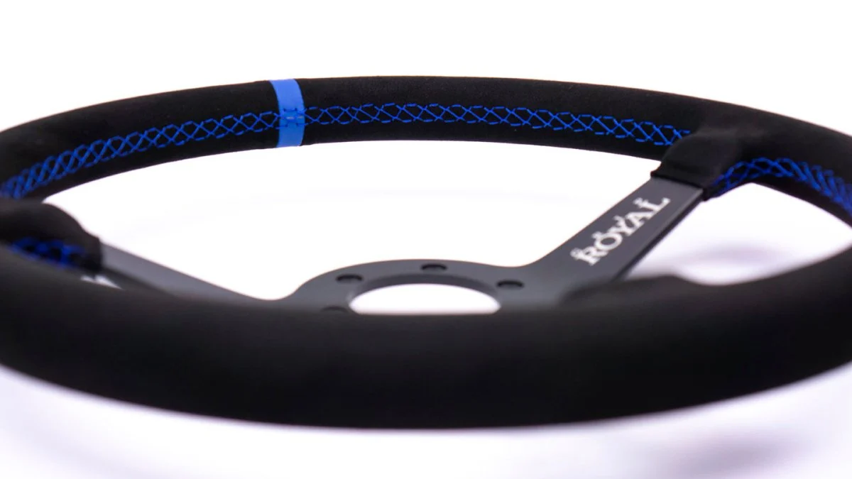 Grip Royal Brute 350mm Steering Wheel w/ Black Suede Grip/Blue Stitching & Blue Leather TDC Stripe - Image 5