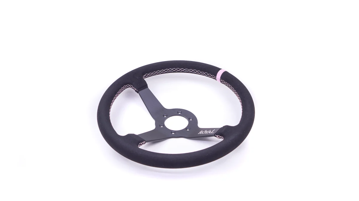 Grip Royal Brute 350mm Deep Dish Steering Wheel w/ Black Suede Grip, Easter Pink Stitching, and Easter Pink TDC Stripe - Image 2