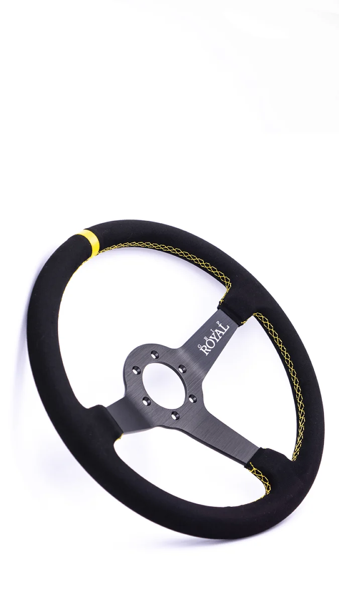 Grip Royal Brute 350mm Steering Wheel w/ Black Suede Grip/Yellow Stitching/Yellow TDC Stripe - Image 2