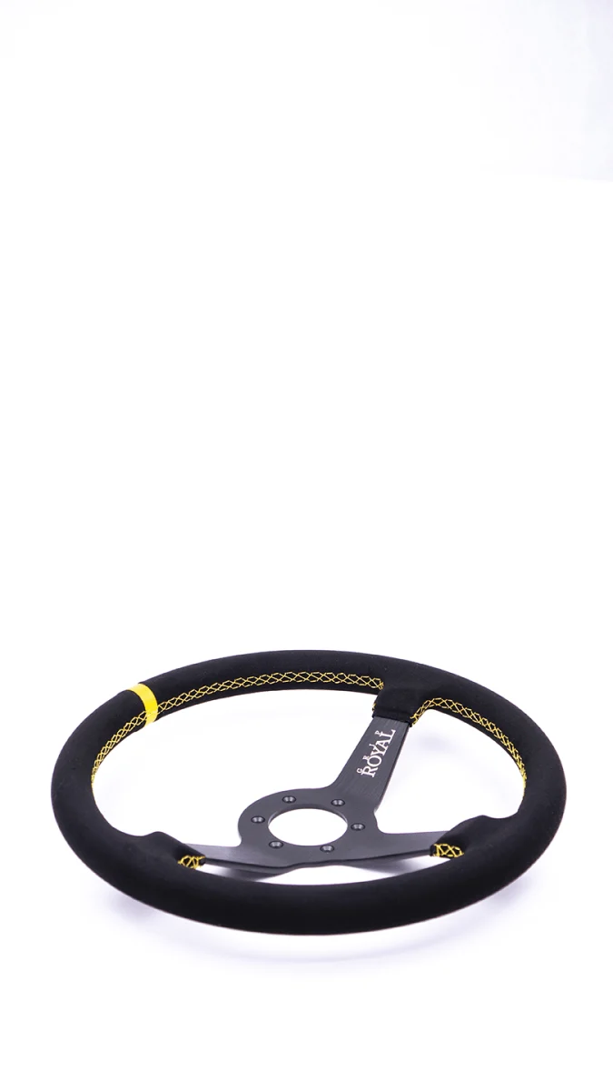 Grip Royal Brute 350mm Steering Wheel w/ Black Suede Grip/Yellow Stitching/Yellow TDC Stripe - Image 3