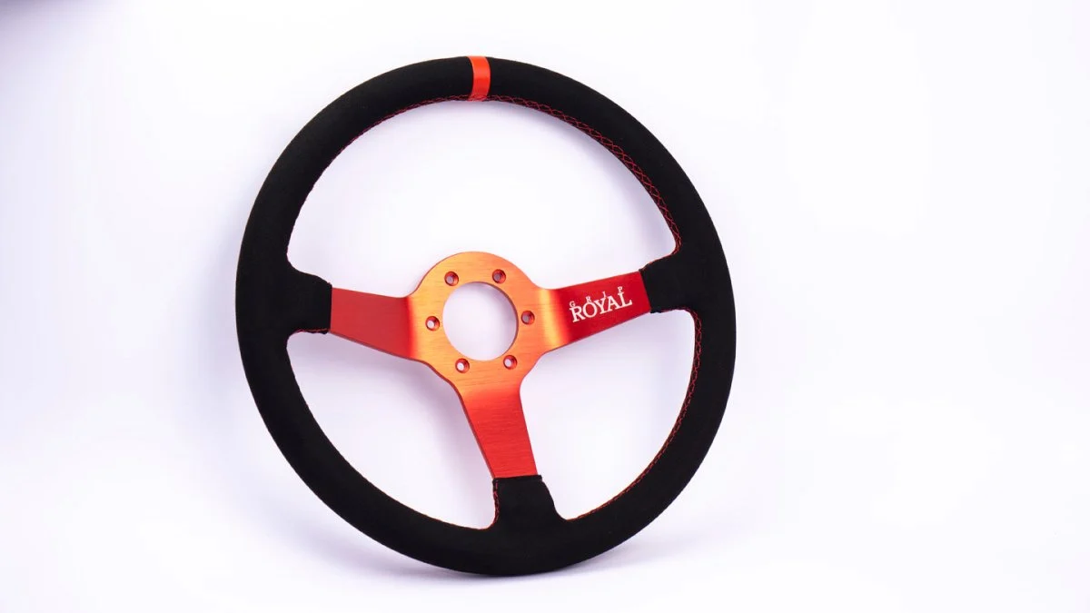 Grip Royal Brute 350mm Steering Wheel w/ Black Suede Grip/Red Stitching/Red TDC Stripe & Red Center - Image 2