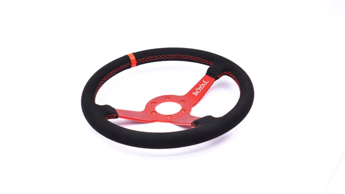 Grip Royal Brute 350mm Steering Wheel w/ Black Suede Grip/Red Stitching/Red TDC Stripe & Red Center - Image 3