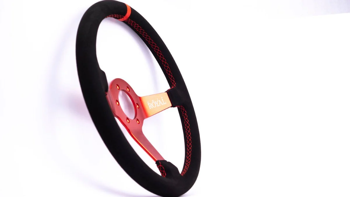 Grip Royal Brute 350mm Steering Wheel w/ Black Suede Grip/Red Stitching/Red TDC Stripe & Red Center - Image 5