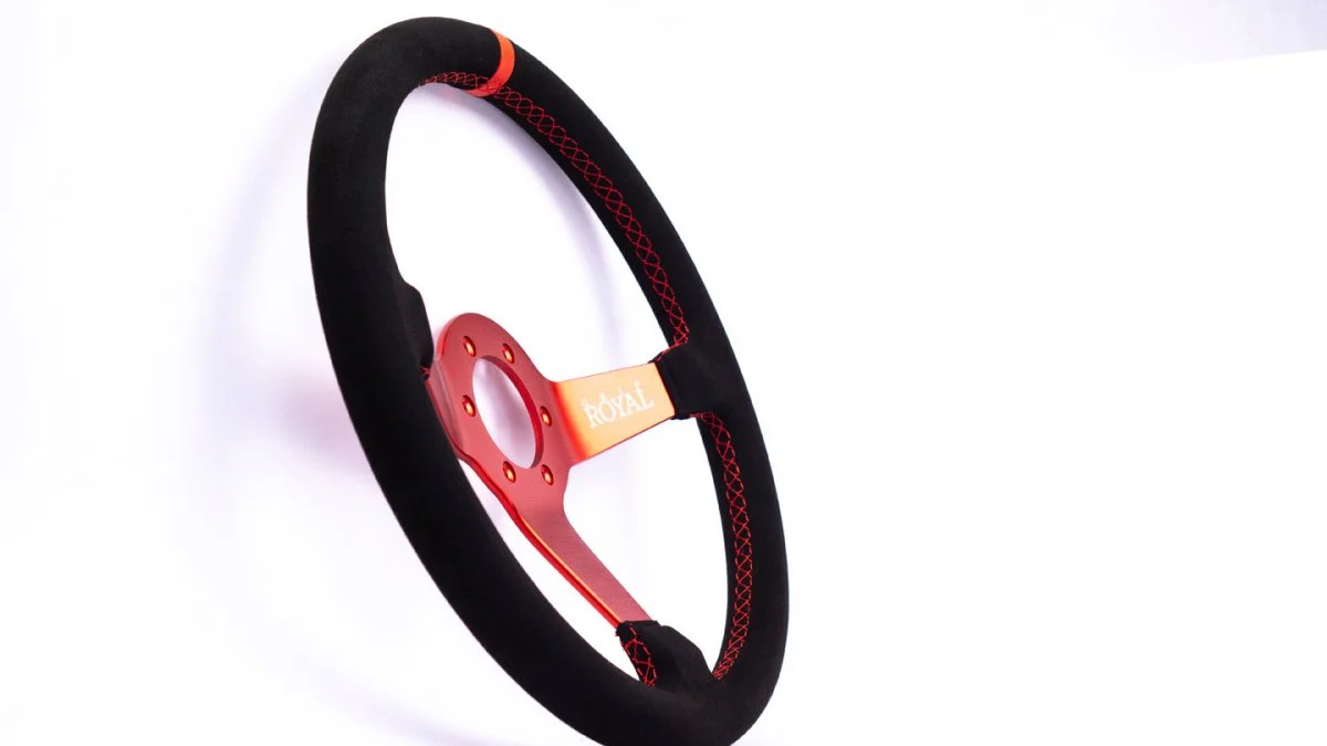 Grip Royal Brute 350mm Steering Wheel w/ Black Suede Grip/Red Stitching/Red TDC Stripe & Red Center - Image 6