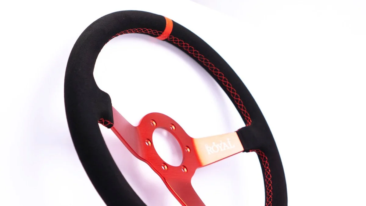 Grip Royal Brute 350mm Steering Wheel w/ Black Suede Grip/Red Stitching/Red TDC Stripe & Red Center - Image 8