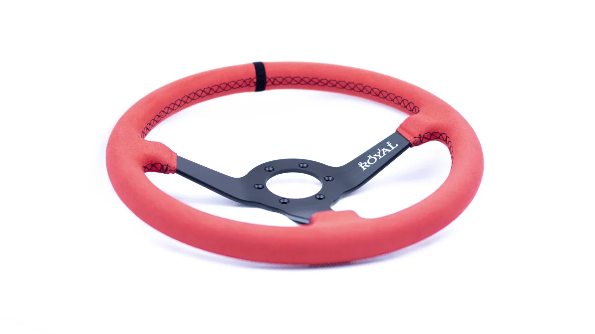 Grip Royal Brute 350mm Deep Dish Steering Wheel w/ Red Suede Grip, Red Stitching, & Black TDC Stripe - Image 2
