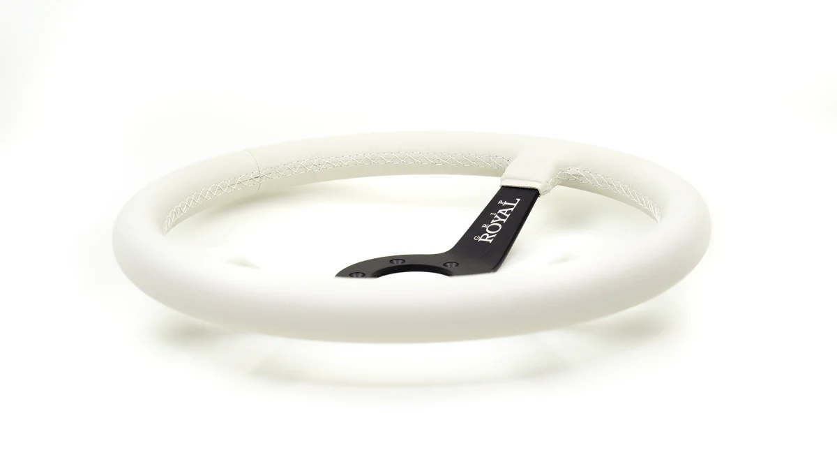 Grip Royal Brute Ghost 350mm Deep Dish Steering Wheel w/ White Leather Grip, and White Stitching - Image 4