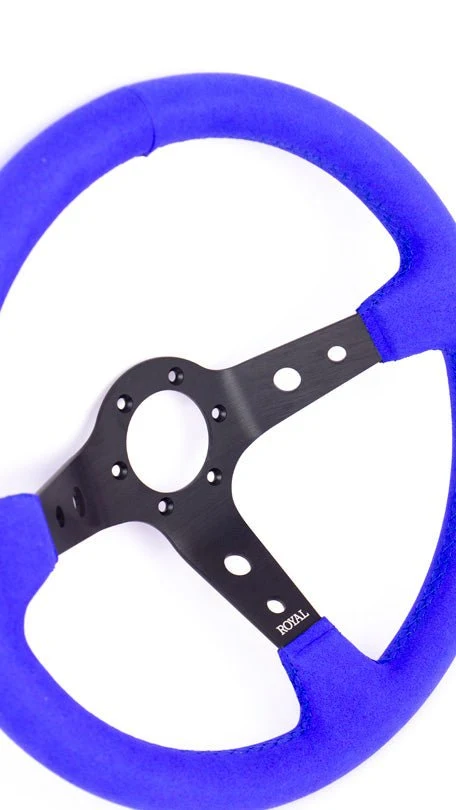 Grip Royal Club 350mm Deep Dish Steering Wheel w/ Blue Suede Grip, and Blue Stitching - Image 2