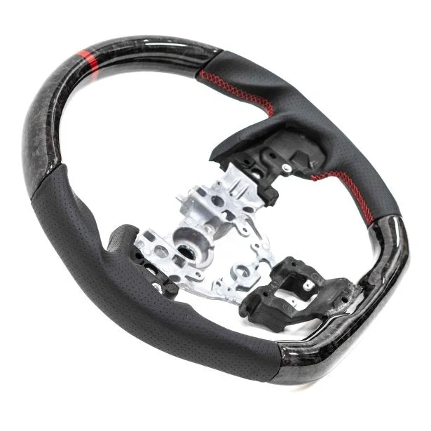 Molded Innovations Forged Carbon Fiber Steering Wheel w/ Perforated Leather Grip, Red Stripe and Red Stitching 2022-2026 WRX - Image 3