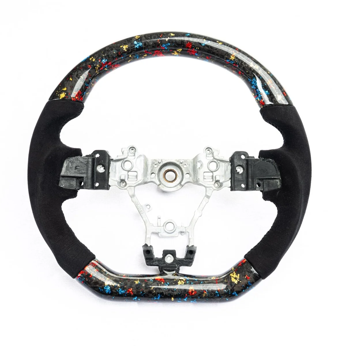 Molded Innovations Glitter Series Forged Carbon Fiber Steering Wheel w/ Suede Grip, Black Stitching and Tri Color Glitter Carbon 2015-2021 WRX / 2015-2021 STI