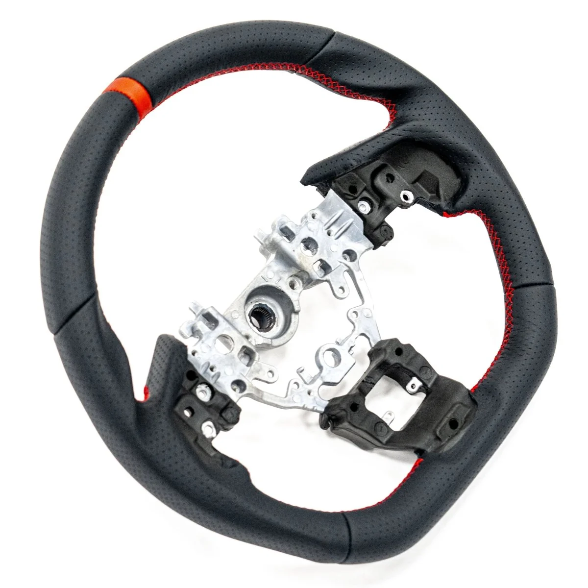 Molded Innovations OEM Plus Style Perforated Leather Steering Wheel w/ Red Stitching and Red Stripe 2022-2026 WRX - Image 2