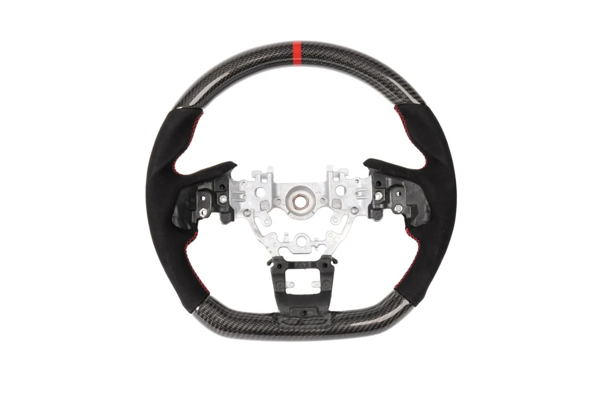 Molded Innovations Original Carbon Fiber Steering Wheel w/ Suede Leather Grip, Red Stripe and Red Stitching 2022-2026 WRX