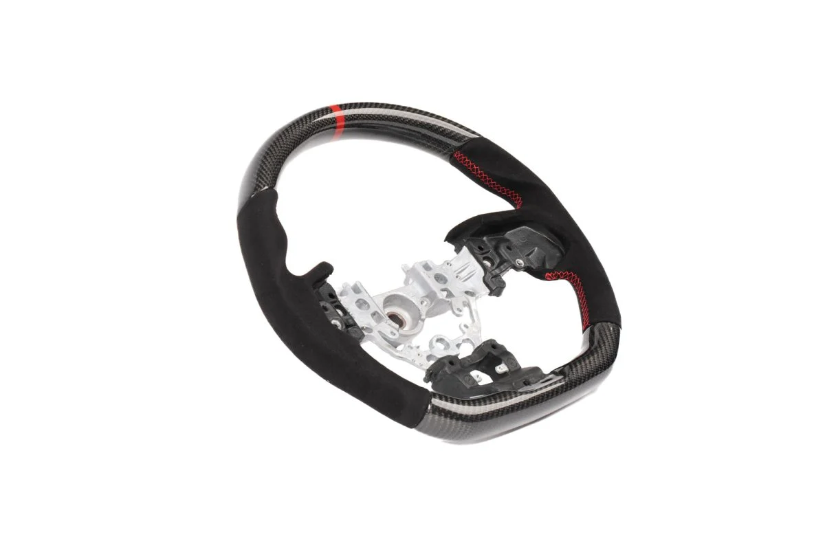 Molded Innovations Original Carbon Fiber Steering Wheel w/ Suede Leather Grip, Red Stripe and Red Stitching 2022-2026 WRX - Image 2