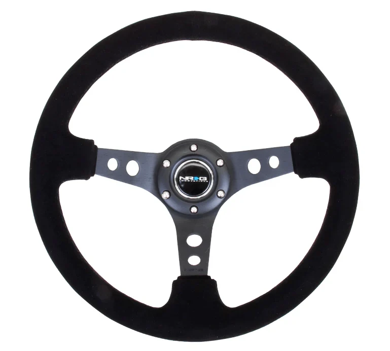 NRG Innovations 350MM Steering Wheel w/ Holes/Black Center/Black Stitching & Black Suede Grip