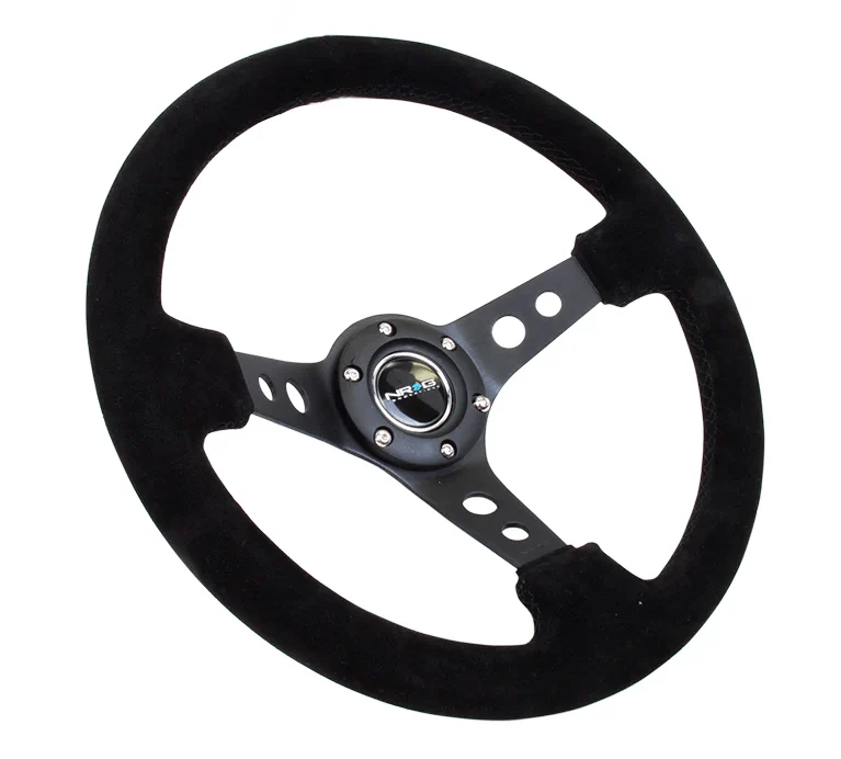NRG Innovations 350MM Steering Wheel w/ Holes/Black Center/Black Stitching & Black Suede Grip - Image 2