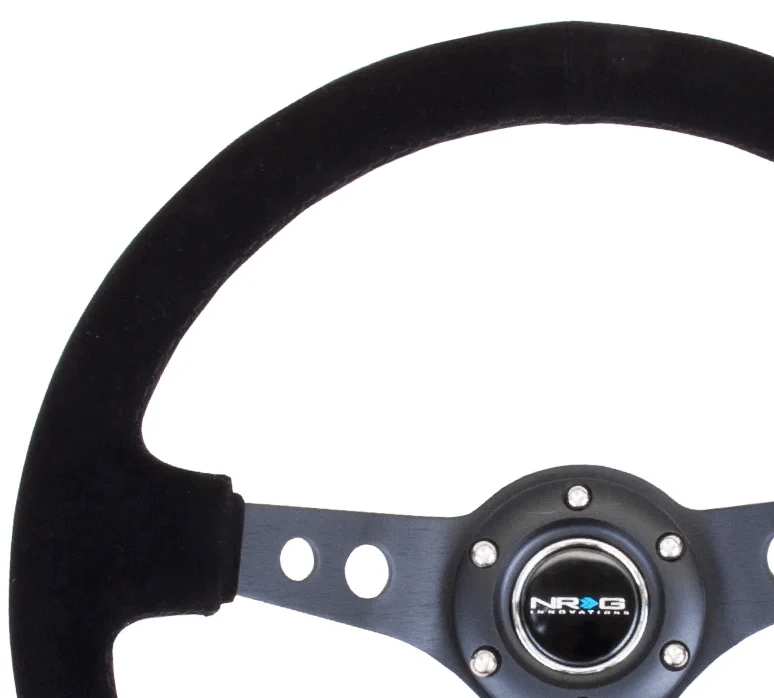 NRG Innovations 350MM Steering Wheel w/ Holes/Black Center/Black Stitching & Black Suede Grip - Image 3