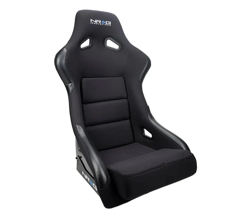 NRG Innovations Fiber Glass Fixed Back Racing Seat Large Black Cloth w/ Leather Patches