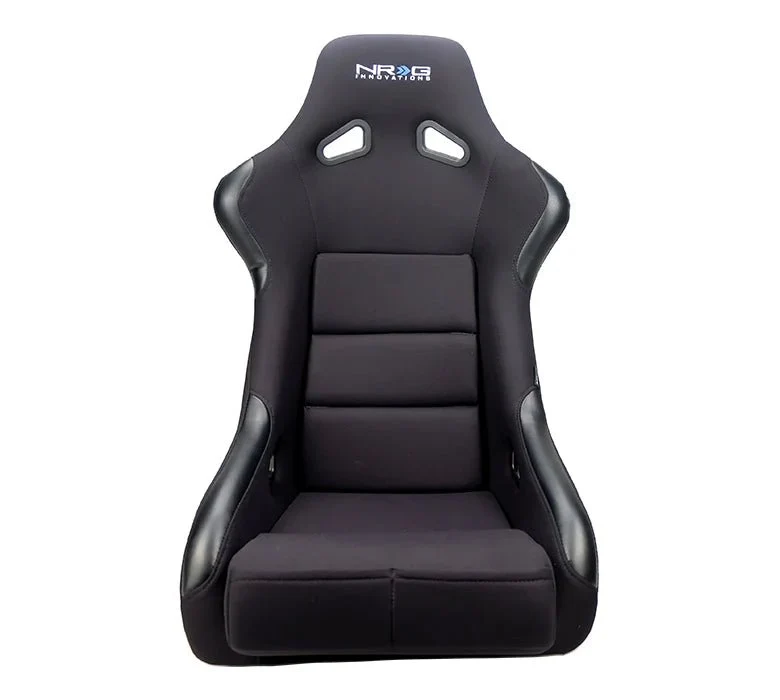 NRG Innovations Fiber Glass Fixed Back Racing Seat Large Black Cloth w/ Leather Patches - Image 2
