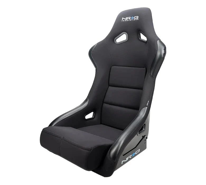 NRG Innovations Fiber Glass Fixed Back Racing Seat Large Black Cloth w/ Leather Patches - Image 3
