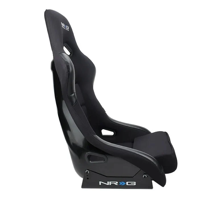 NRG Innovations Fiber Glass Fixed Back Racing Seat Large Black Cloth w/ Leather Patches - Image 4