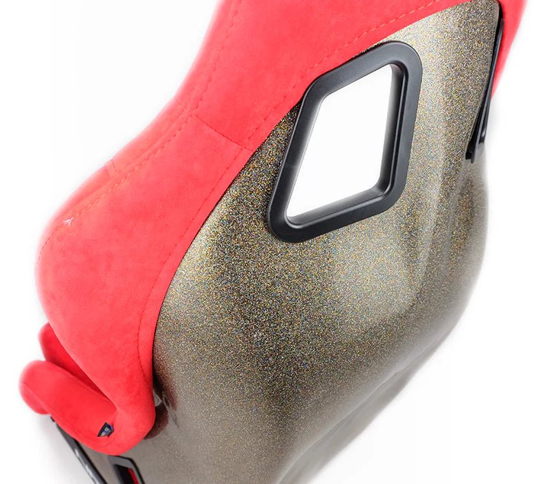 NRG Innovations Prisma Ultra Fixed Back Racing Seat Large Red Alcantara w/ Gold Flake Shell - Image 10
