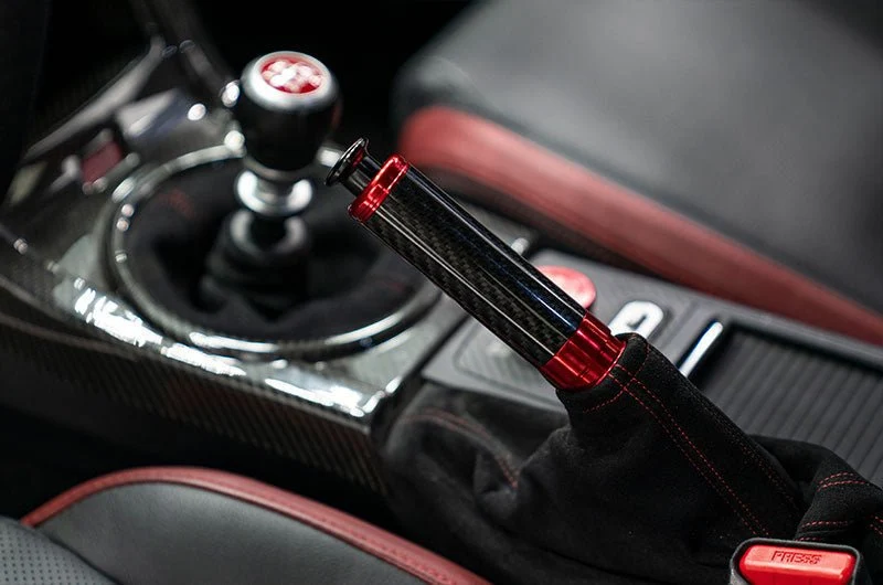 OLM Signature Series E-Brake Handle Black Carbon w/ Red 15-21 WRX / STI / 13-25 BRZ / FRS / 86 - Image 2