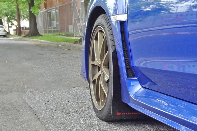 Rally Armor UR Mudflaps Black Urethane Silver Logo 2015-2021 WRX / 2015-2021 STI - Image 2