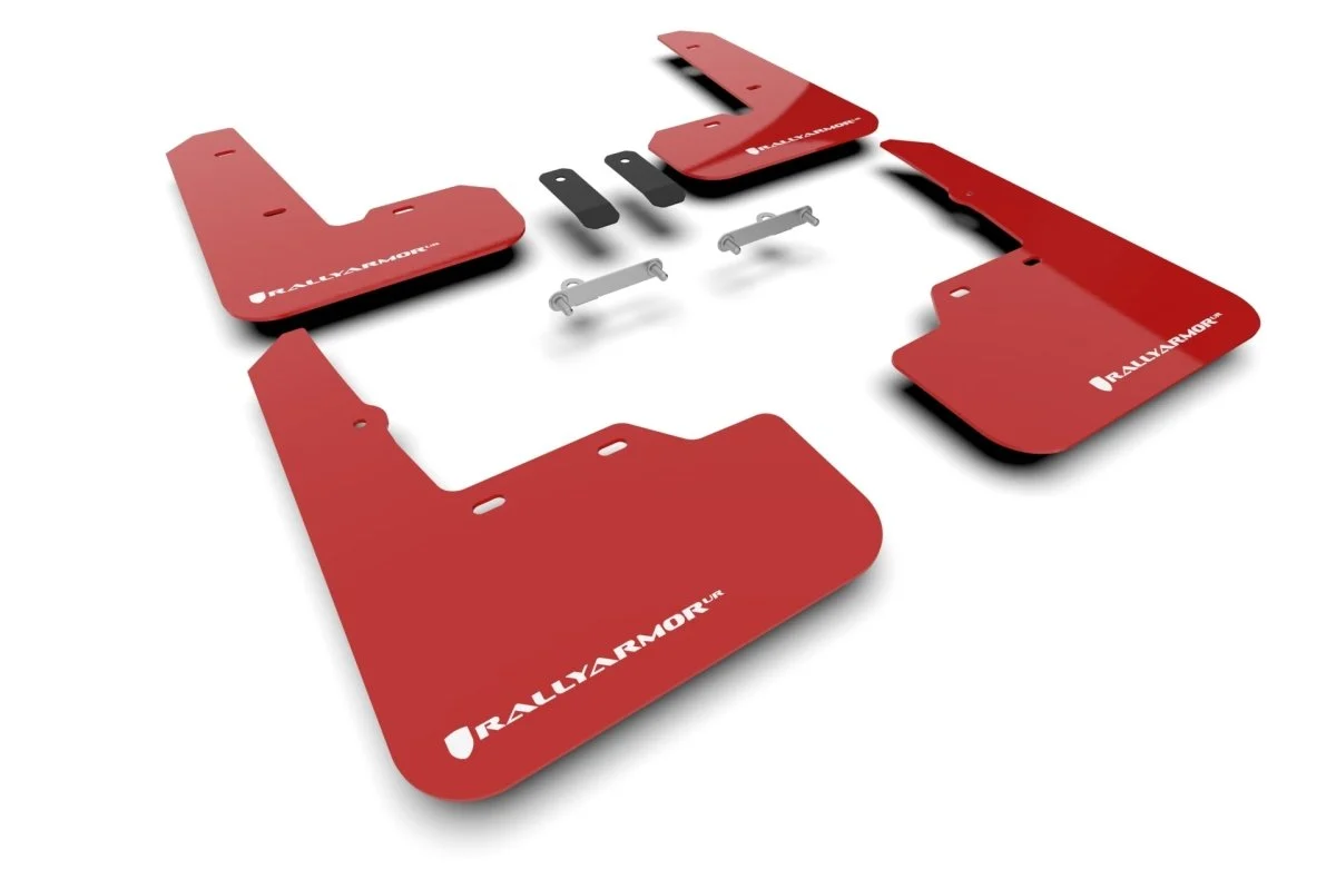 Rally Armor UR Mudflaps Red Urethane White Logo 2022-2026 WRX