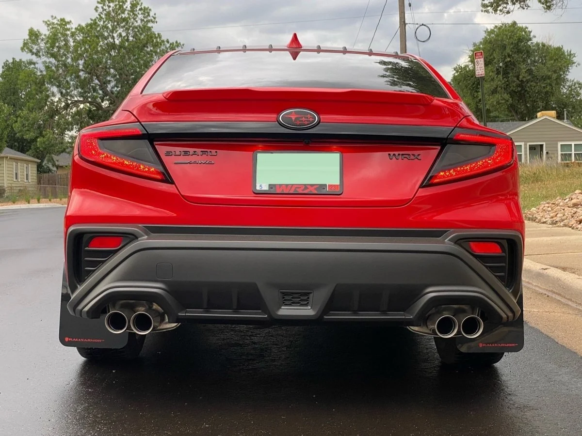 Rally Armor UR Mudflaps Red Urethane White Logo 2022-2026 WRX - Image 3