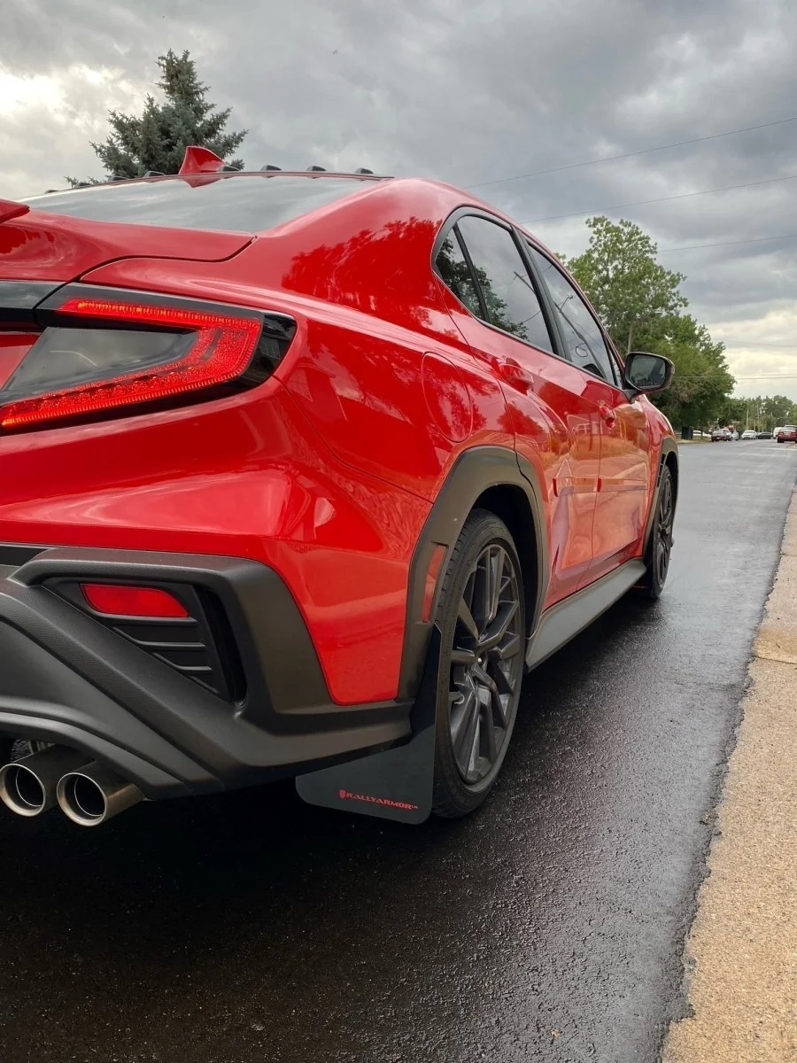 Rally Armor UR Mudflaps Red Urethane White Logo 2022-2026 WRX - Image 4