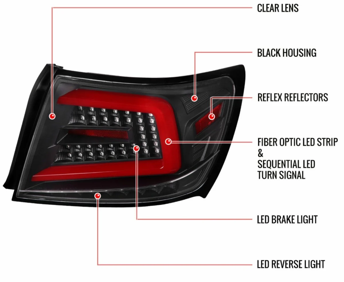 Spec-D Optic Style Sequential LED Tail Lights Matte Black Housing w/ Clear Lens and Red Bar 2008-2014 WRX Sedan / 2011-2014 STI Sedan - Image 13