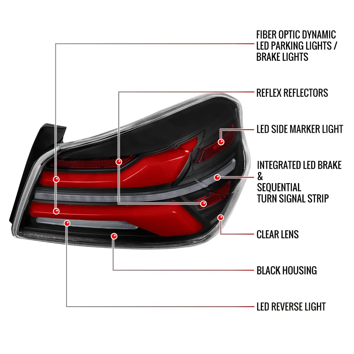 Spec-D New Era Style Sequential LED Tail Lights Matte Black Housing w/ Clear Lens and Red Bar 2015-2021 WRX / 2015-2021 STI - Image 5